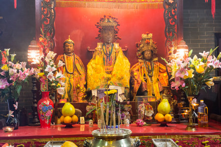 the altar at the Man Mo temple in hong kongのeditorial素材