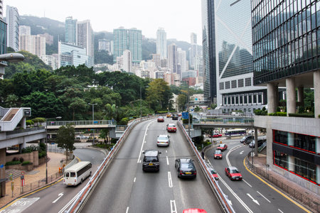 Traffic on a road in Hong Kongのeditorial素材
