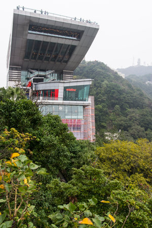 arrival station of the tram that Rises on the Peak in Hong Kongのeditorial素材