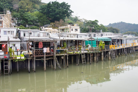 view of the houses on stilts in the village of Tai O, Hong Kongのeditorial素材