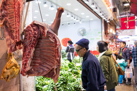 vegetables and fruit market in Mong Kok district in Hong Kong
