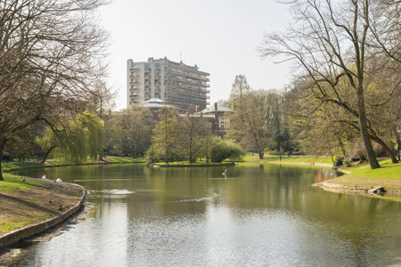 The lake at Leopold Park in Brusselsのeditorial素材