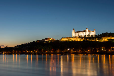 A panoramic view of the city from the Danube River by nightのeditorial素材