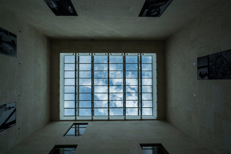 View of the glass window in the ceiling of the Leopold Museum in Viennaのeditorial素材