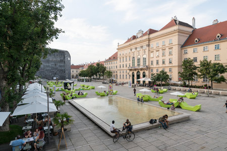 A view of the courtyard of Museum Quartier in Vienna.のeditorial素材