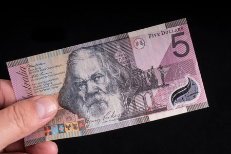 five Australian dollars banknotesのeditorial素材