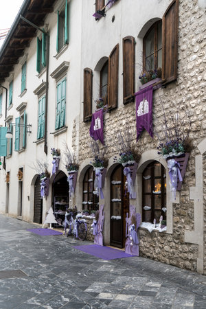 View of the streets of the old town in Venzone, Friuli, Italyのeditorial素材
