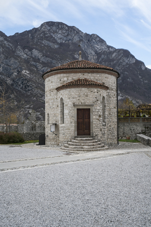 View of the baptistery at the church of Sant'Andrea Apostle in Venzone, Friuli, Italyの写真素材