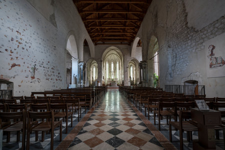 panoramic view of the interior of the church of St. Andrew the Apostle in Venzone, Friuli, Italyのeditorial素材