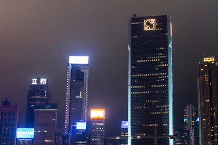 A night view of the Hong Kong island skylineのeditorial素材