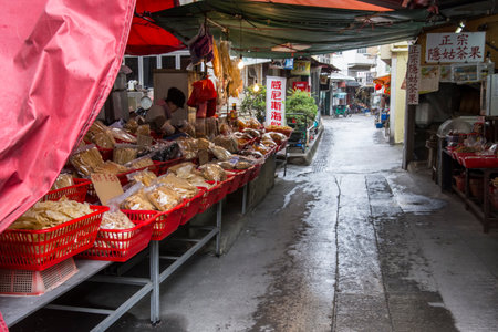 Stall for the salt of dried fish on the streets of Tai O village.のeditorial素材