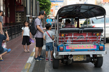 tuk tuk vehicles in Chinatown at Bangkokのeditorial素材