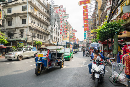 tuk tuk vehicles in Chinatown at Bangkokのeditorial素材