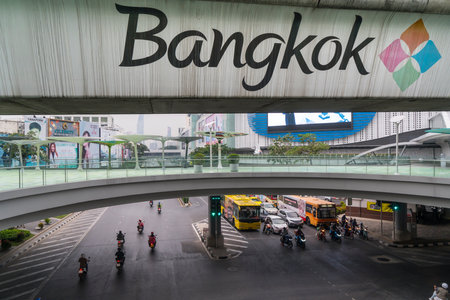 a view of the flyovers in Siam Square in Bangkok, Thailandのeditorial素材