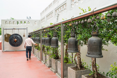 The bells on the path of the hill climb towards the Wat Saket temple Bangkok, Thailandのeditorial素材