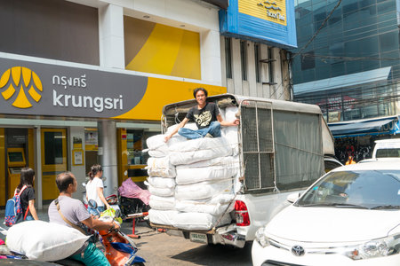 Commercial activities and transport in traffic in Bangkok, Thailandのeditorial素材