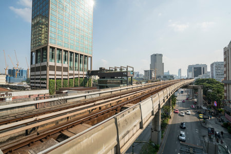 The aerial line of Skytrain in Bangkok, Thailand