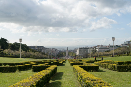 panoramic view of the Eduardo VII park in Lisbon, Portugalのeditorial素材