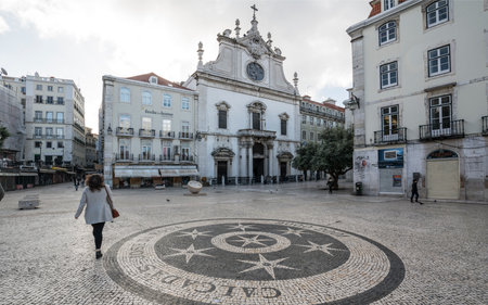 A view of Sao Domingo church in Largo de Sao Domingos in Lisbon, Portugalのeditorial素材