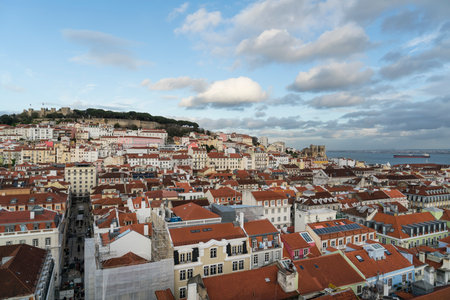 Aerial view of the roofs of Alfama district  in Lisbon, Portugalのeditorial素材