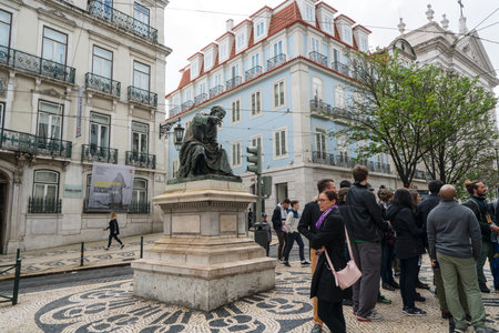 The statue of the poet AntÃÂ³nio Ribeiro in Largo do Chiado in Lisbon, Portugalのeditorial素材