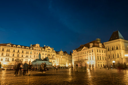 Night view of the Old Town Square in Prague, Czech Republicのeditorial素材