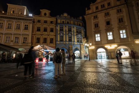 Night view of the Old Town Square in Prague, Czech Republicのeditorial素材
