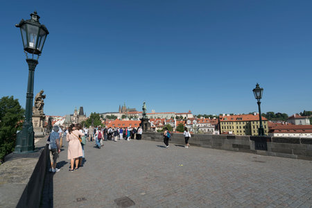 People walking on the Charles bridge in Prague, Czech Republicのeditorial素材