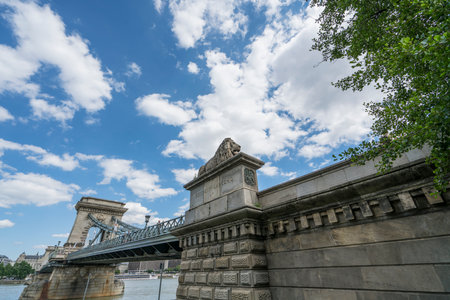 Chain Bridge on the Danube River in Budapest, Hungaryのeditorial素材