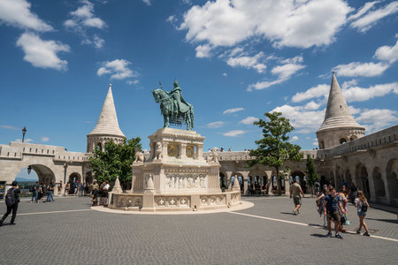 Statue of Stephen I of Hungary and the Fishermen's Bastion in Budapest, Hungaryのeditorial素材