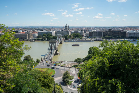 The chains bridge on the Danube river in Budapest, Hungaryのeditorial素材