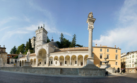 Panoramic view of Piazza Liberta in the historic center of Udine, Italyのeditorial素材