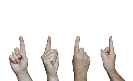 various hands pointing upwards with the index finger.の写真素材