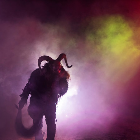 The Krampus masks exhibition in the night.のeditorial素材