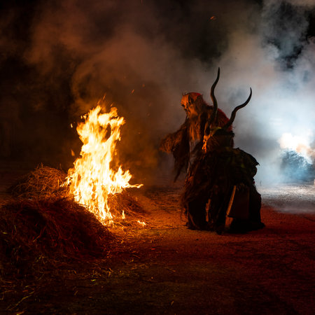 The Krampus masks exhibition in the night.のeditorial素材