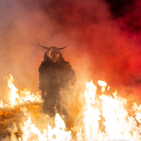 The Krampus masks exhibition in the night.のeditorial素材