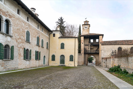 A view of the medieval fort in the small town of Cordovado, Friuli Venezia Giulia, Italyのeditorial素材