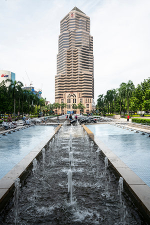 A view of the fountains among the skyscrapers in Kuala Lumpur, Malaysia