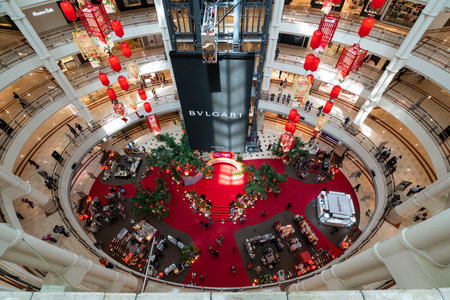 view of Suria KLCC shopping mall with commemorative decorations of Chinese new year in Kuala Lumpur, Malaysiaのeditorial素材