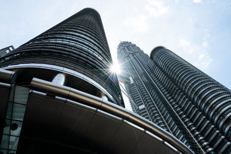 Architectonic view of Petronas towers in Kuala Lumpur, Malaysia