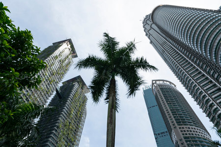 Architectonic view of Petronas towers in Kuala Lumpur, Malaysiaのeditorial素材