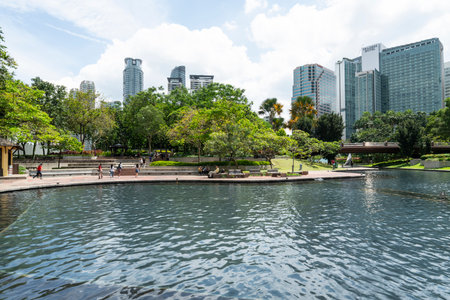 the lake in the KLCC park in Kuala Lumpur, Malaysiaのeditorial素材