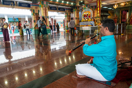 view of the faithful inside the  Sri Mahamariamman Indu Temple in Kuala Lumpur, Malaysiaのeditorial素材