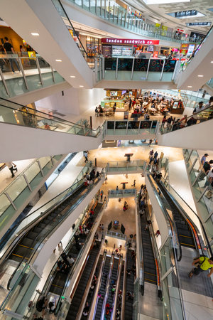view of the escalators inside the SURIA shopping mall in Kuala Lumpur, Malaysiaのeditorial素材