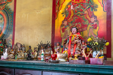 A view of the altar of a chinese Taoist pemple in Pulau Ketam island, Malaysia