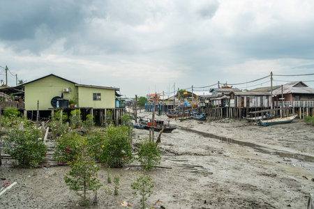 Pulau Ketam, Malaysia. January 2019. the typical houses on stilts on the seaのeditorial素材