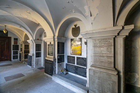 Warsaw, Poland. April, 2019.    the tombstones in the cloister of the church of San Antonio from Paduaのeditorial素材