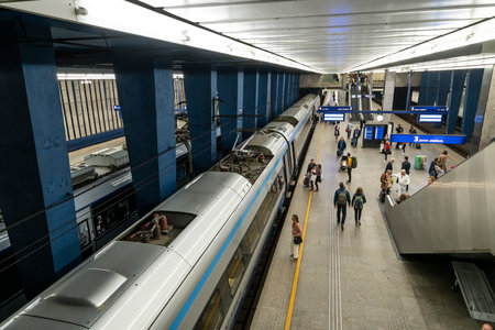 Warsaw, Poland. April, 2019.  view of the train platforms of the central Warsaw stationのeditorial素材