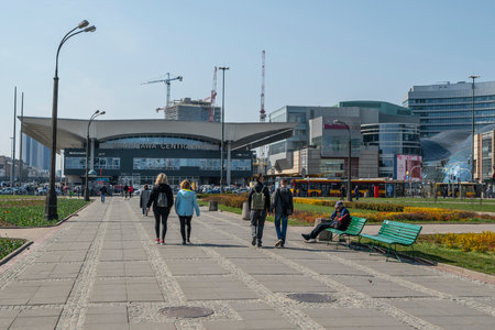 Warsaw, Poland. April, 2019.   view of the central Warsaw railway station buildingのeditorial素材