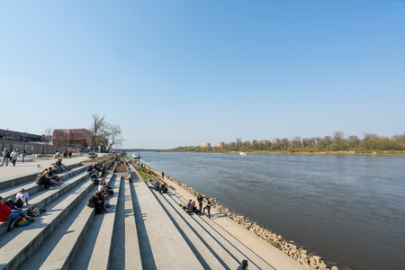 Warsaw, Poland. April 2018.   relax along the banks of the Vistula River in the springのeditorial素材
